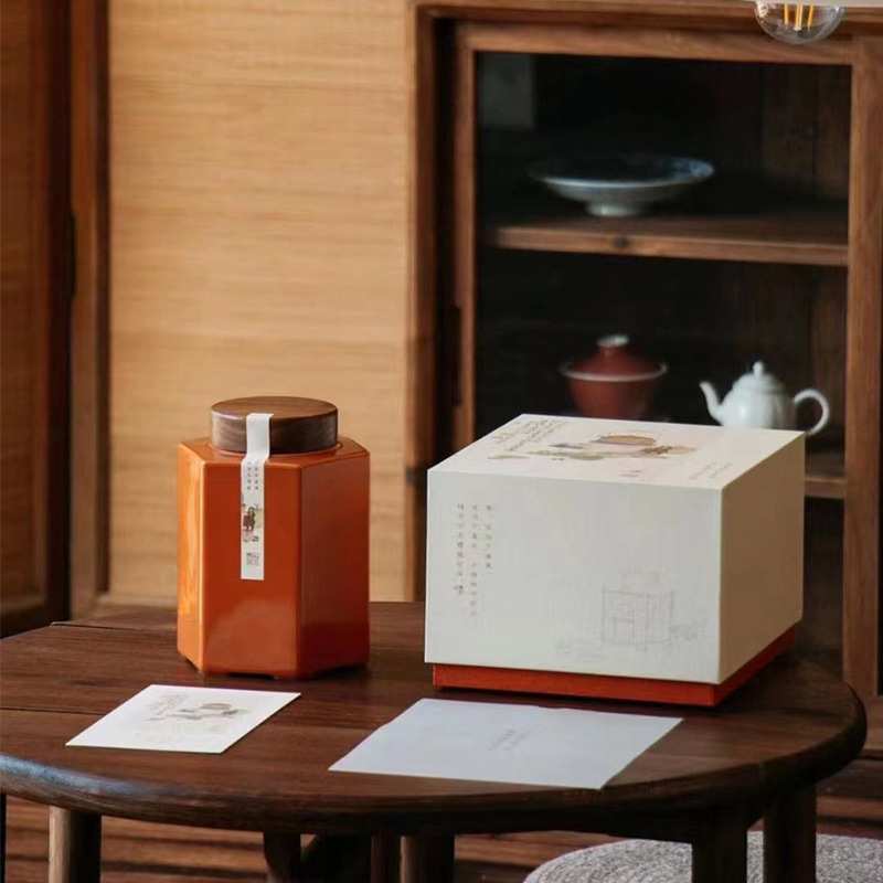 颜色釉陶瓷六角茶叶罐红茶白茶通用复古茶叶包装空礼盒高档茶包装
