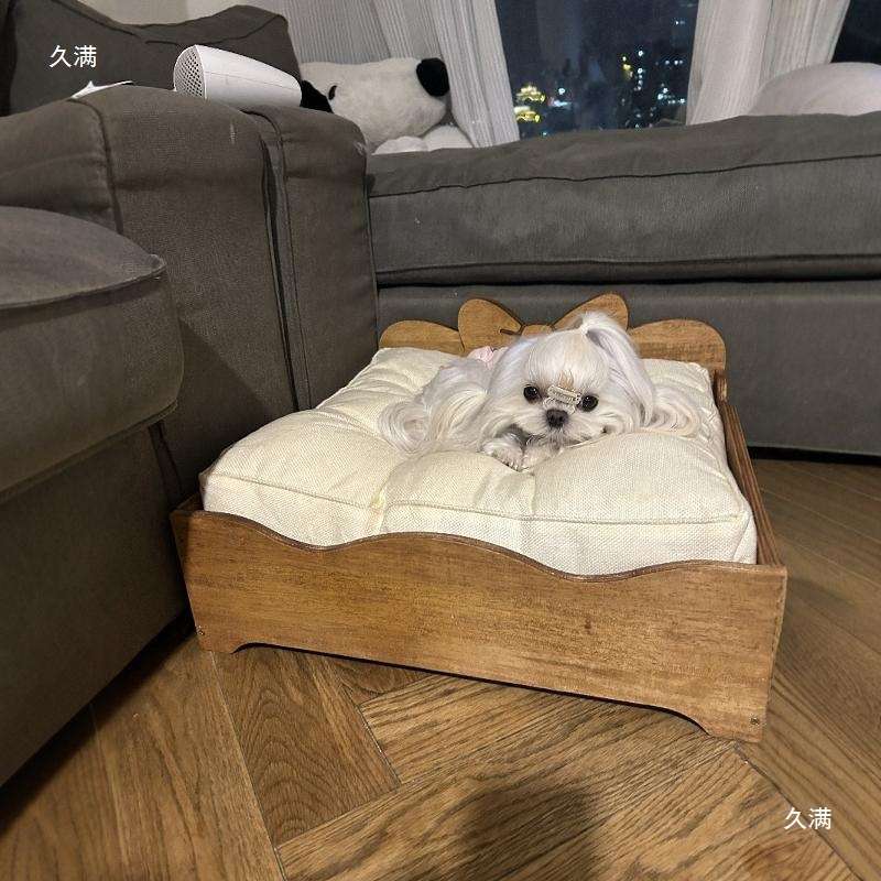 狗床蝴蝶结实木窝防潮西施马尔济斯小体犬可爱约克夏茶杯狗窝