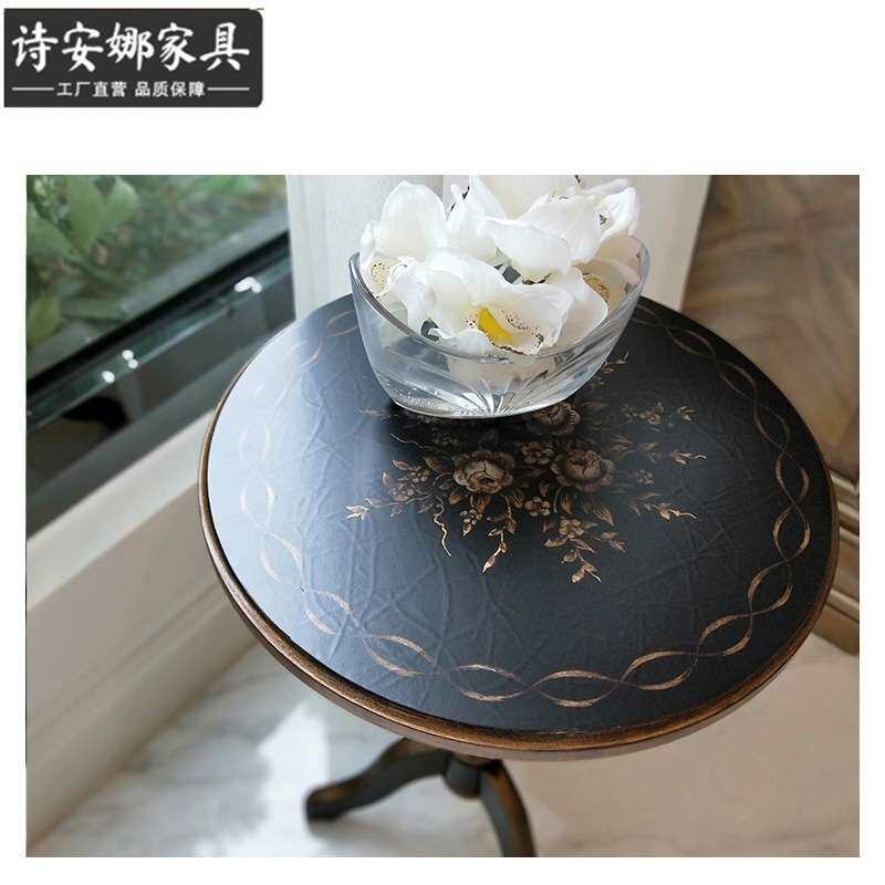 法式实木小茶几艺术咖啡桌复古灯台欧式小圆桌子边几角几