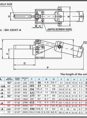 气动快速夹具 工装夹钳 WDC GH 10247A气动工装夹具 快速夹钳气动