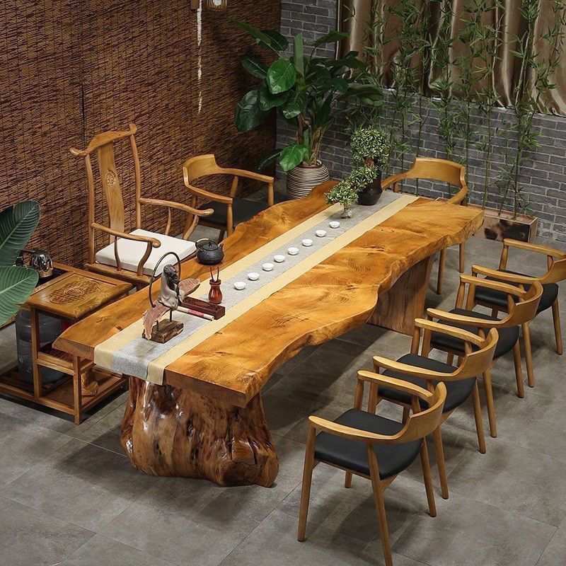中式大板桌椅组合泡茶桌子仿古禅意茶几原木实木茶桌一体一整套