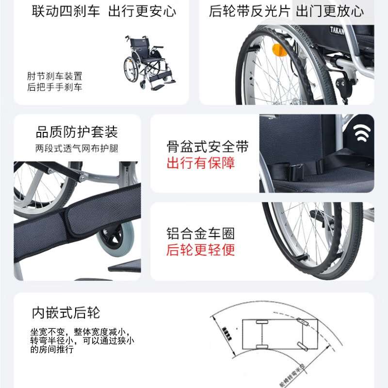 泰康阳光轮椅 车折叠轻便老年人专用铝合金多功能旅行代步手推车