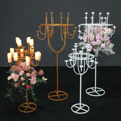 新款婚庆道具大型落地烛台路引插花装饰花器婚礼舞台布置t台摆件