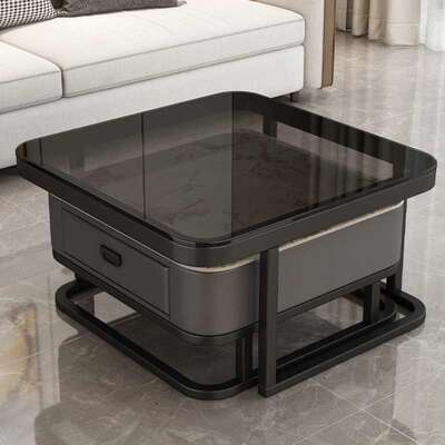 轻奢茶几客厅家用现代简约小户型方形玻璃岩板茶几电视柜组合