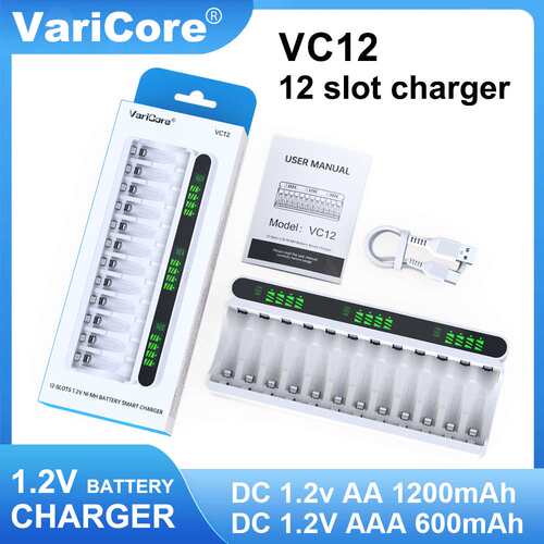 VariCore  1.2V 5号 7号 AA AAA 镍氢电池12槽充电器液晶智能快充