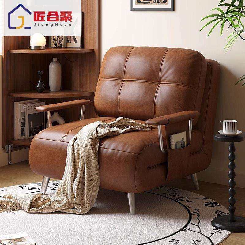 复古折叠沙发床单人两用伸缩皮艺沙发小户型家用午休折叠沙发床