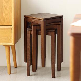 r^实木凳子时尚创意客厅家用高方凳简约餐桌凳可叠加成人白蜡木矮