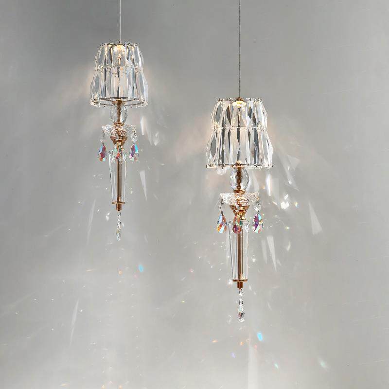 法式复古小吊灯简约现代卧室床头吊线灯欧式餐厅吧台岛台水晶灯具