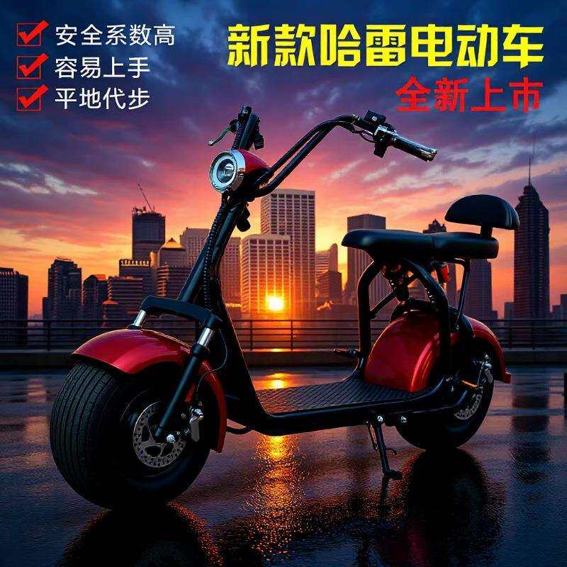 厂家供应新款前后减震双人哈雷电动车 可定摩托城市电动滑板车
