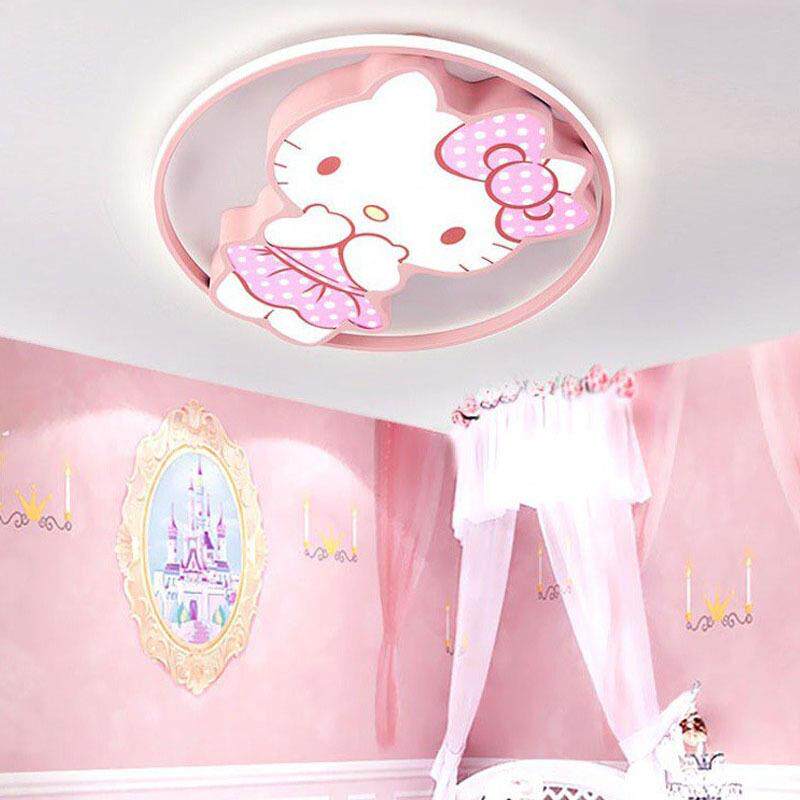 儿童房灯女孩公主房间Kitty猫卧室灯水晶粉色led卡通护眼吸顶灯具