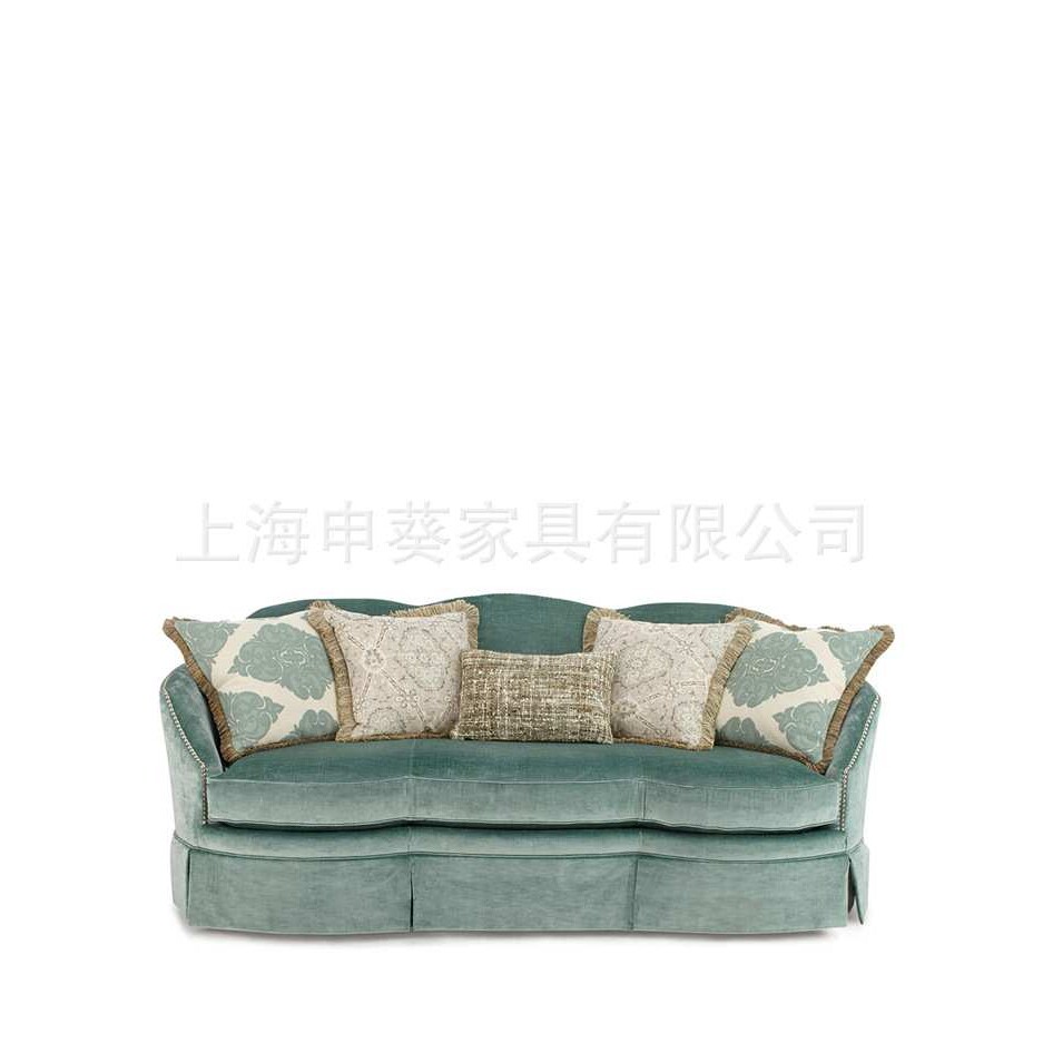 美式乡村轻奢布艺三人沙发欧式别墅样板房小户型客厅软包围裙沙发