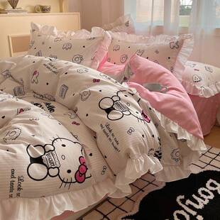 ins纯棉100全棉床上四件套公主风儿童床品女孩被套宿舍床单三件套