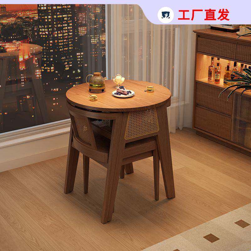 实木阳台茶桌椅组合休闲喝茶三件套创意小型一桌二椅网红圆桌茶几
