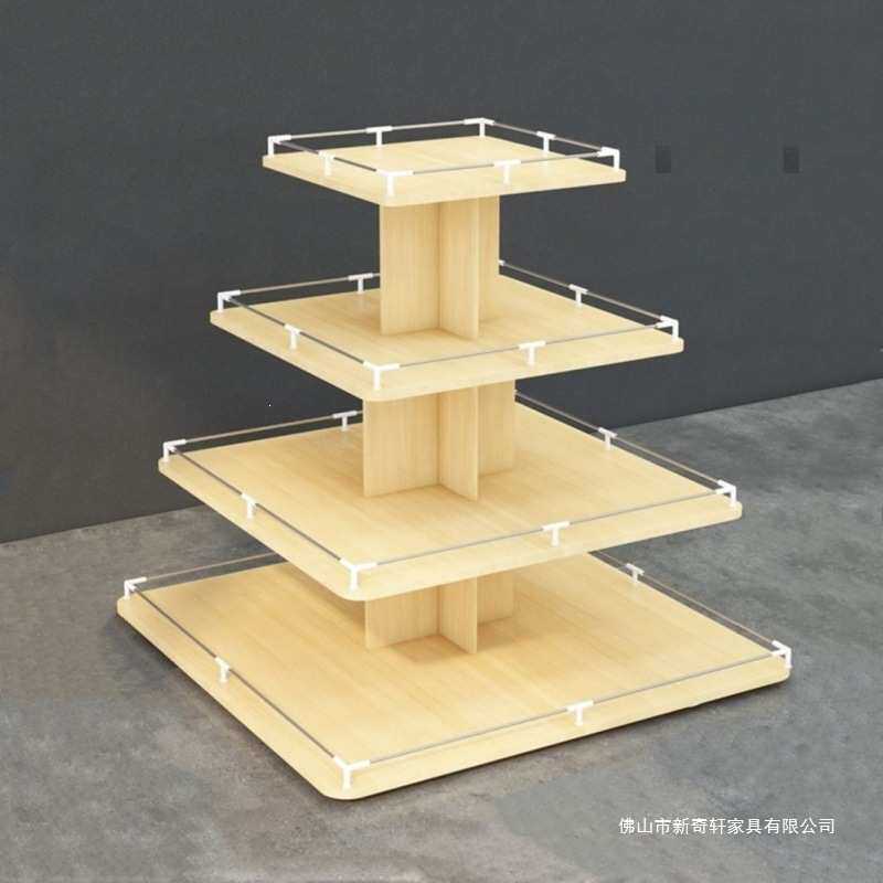 货柜木质展柜超市零食货架堆头展示架产品母婴店圆形置物架中岛柜