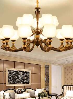 美式吊灯客厅灯全铜奢华简约复古欧式别墅复式楼双层 79013