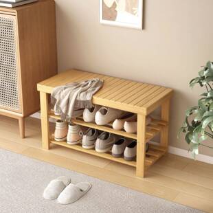 换鞋凳门口家用轻奢高级感可坐鞋柜坐凳一体鞋架入户门竹子长条凳