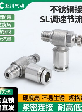 304不锈钢快速接头气缸节流阀调节调速阀SL6-M5/4-01/10-03/12-04