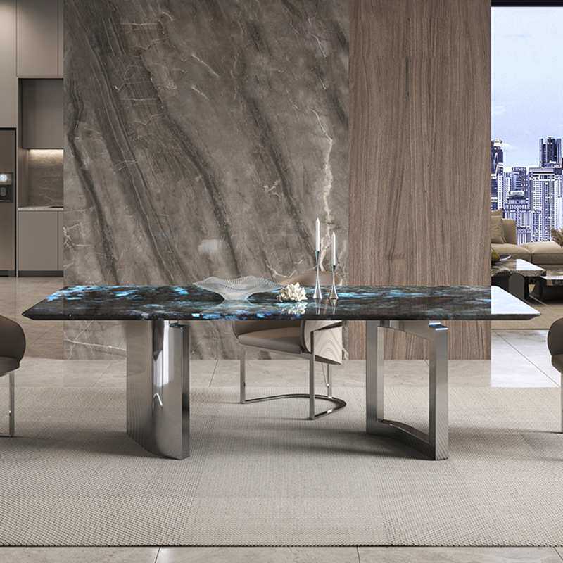 意式轻奢不锈钢微晶石餐桌简约长方形大理石家用高端轻奢别墅饭桌