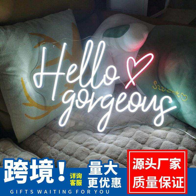 英文字母霓虹灯hello gorgeous造型灯婚礼活动霓虹装饰灯跨境商家