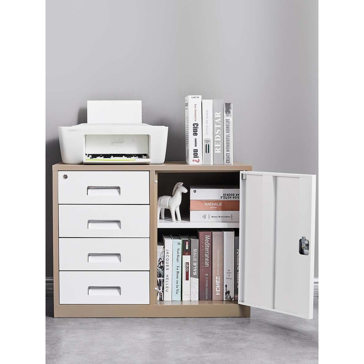 办公文件柜矮柜落地资料柜带抽屉打印机柜桌边带锁收纳柜钢制小柜,3C数码配件,摄像机配件,淘宝优惠券,粉丝福利购,淘宝优惠卷