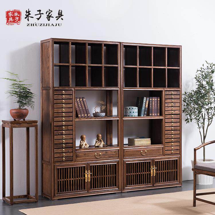 厂家直销朱子家具老榆木免漆茶叶柜新中式茶饼柜储物柜书柜