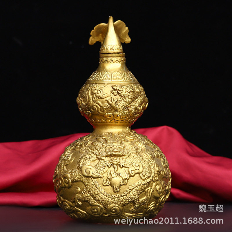厂家批发纯铜龙葫芦摆件双龙戏珠葫芦龙纹葫芦家居工艺品摆件