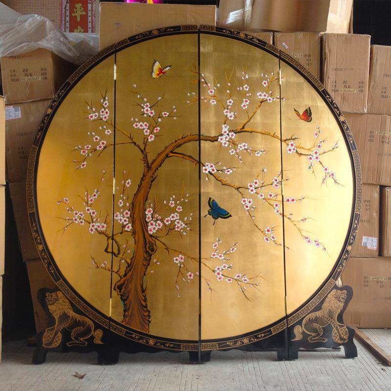 至高美折叠屏风手工彩绘喜上眉梢屏风中式明清古典家具直播背景墙