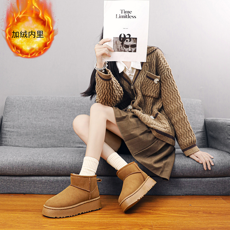 雪地靴短筒情侣冬季网红2025新款厚底增高加绒保暖防滑东北大棉鞋