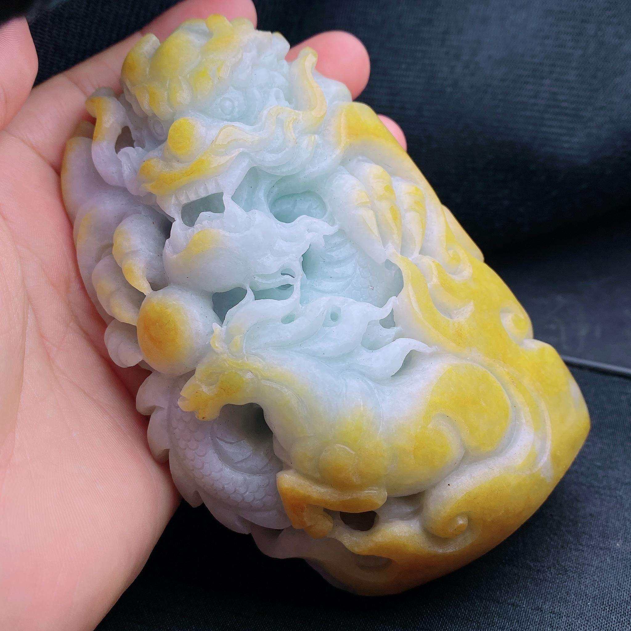 缅甸翡翠a货冰黄翡龙马精神手玩件毛货小摆件sw卡j113-75-45mm