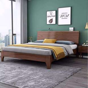 全实木床中试新款家用双人大床简约主卧1.8米出租房用床1.2m单人