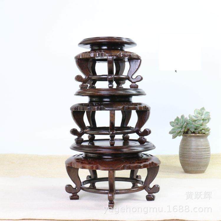 黑紫檀实木瓷器盆景文玩底座木质圆形小花几玉器木雕花瓶摆件底座