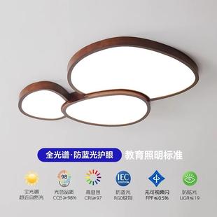 奶油风客厅吸顶灯侘寂中古vintage胡桃木色原木大厅主灯实木灯具