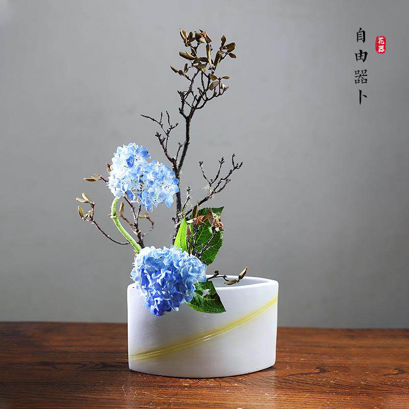 自由花花器陶瓷 日式民宿摆件装饰茶席桌面客厅干花花瓶插花器皿