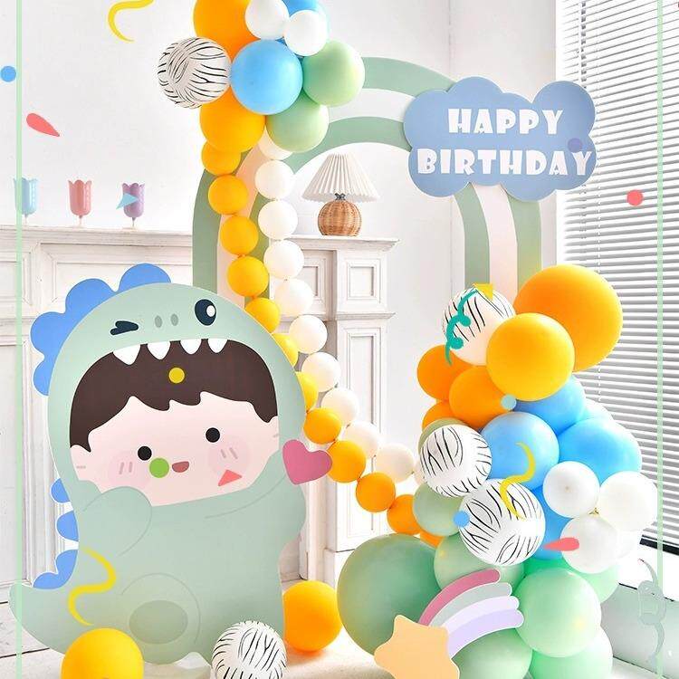 儿童卡通恐龙主题KT板宝宝周岁生日派对场景装饰布置拱门套装