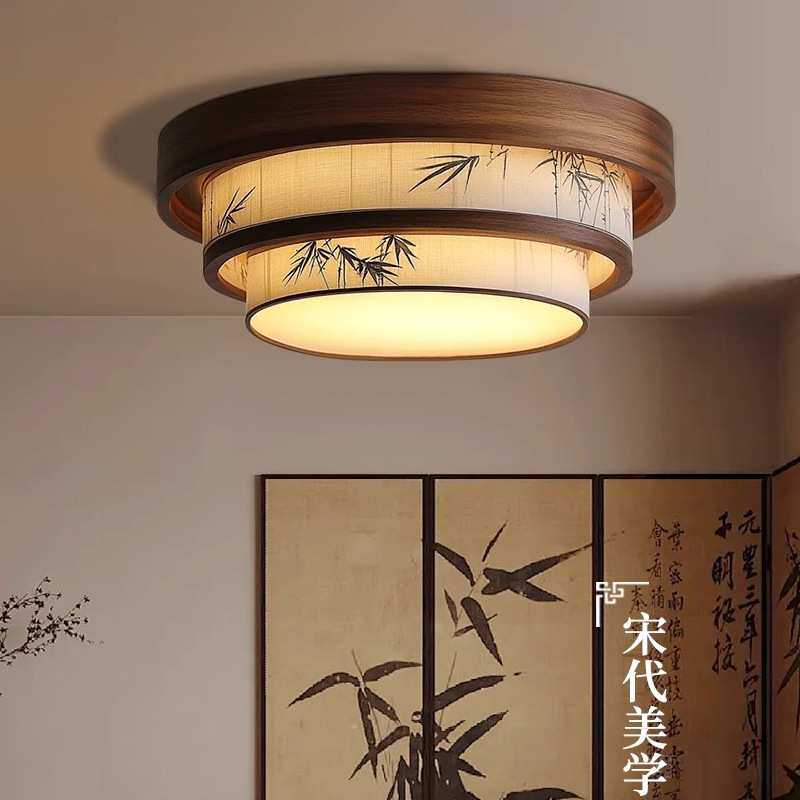 新中式宋代美学圆形多层蛋糕设计竹叶山水绘画客厅书房高级吸顶灯