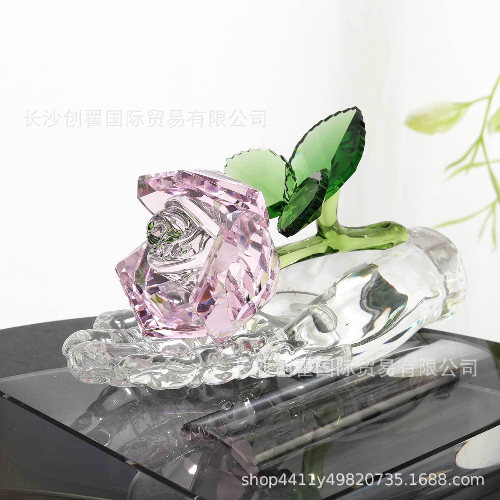 水晶工艺品摆件手中玫瑰办公室客厅装饰礼品女朋友情人节七夕礼物