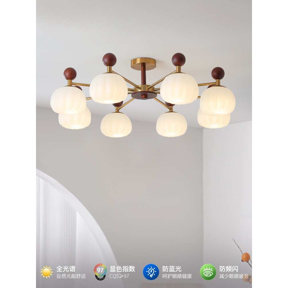 中古vintage南瓜客厅吸顶灯侘寂风田园餐厅书房儿童房卧室实木灯