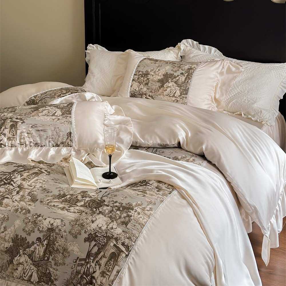 欧式古典公主风天丝数码印花四件套夏季冰丝凉感丝滑被套床裙床单,3C数码配件,摄像机配件,淘宝优惠券,粉丝福利购,淘宝优惠卷