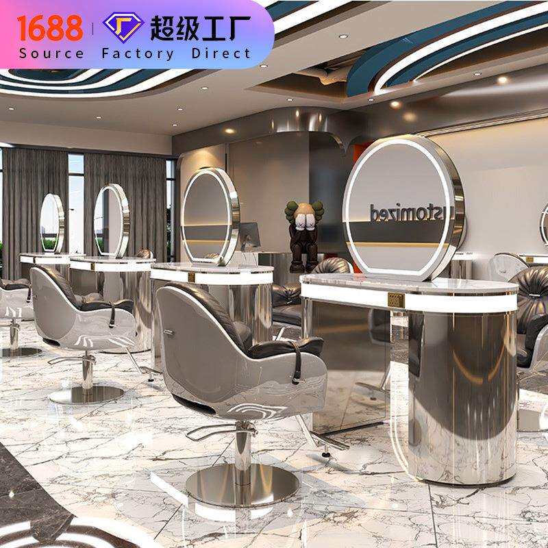 新款理发店镜台剪发镜染烫区烫染台镜子柜子一体发廊专用美发店镜