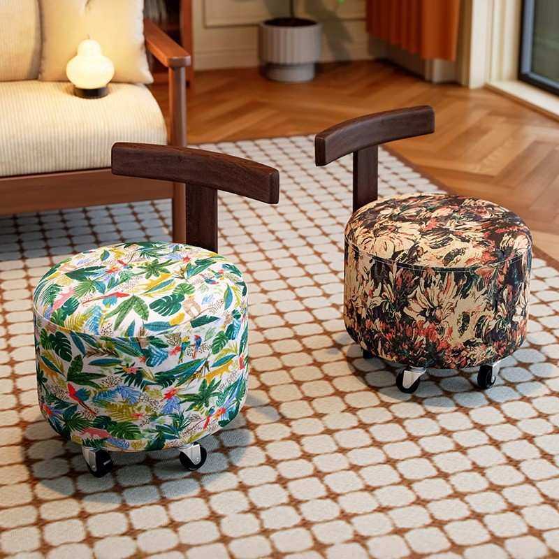 万向轮小凳子家用实木靠背小椅子客厅茶几板凳复古矮凳门口换鞋凳,3C数码配件,摄像机配件,淘宝优惠券,粉丝福利购,淘宝优惠卷