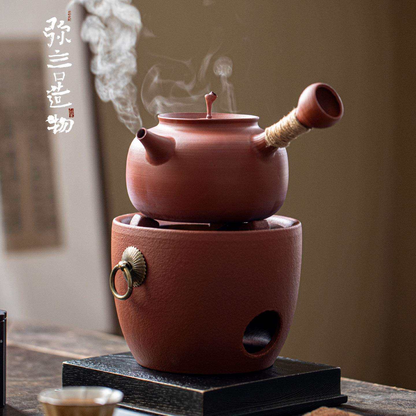 弥言日式纯手工粗陶煮茶套装围炉煮茶功夫茶具家用户外碳炉煮茶壶