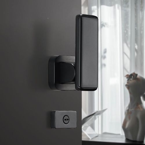 。勒静音推奥室内卧室房门直实木门锁灰黑办公房间简拉约双开门把