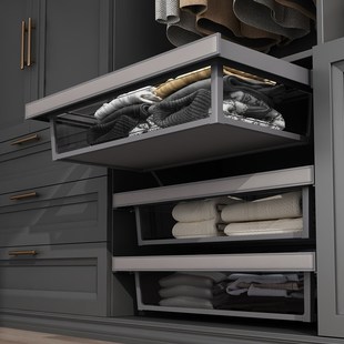 米司库衣帽间拉篮多功能推拉裤 架储物篮衣柜玻璃篮升级皮革面板