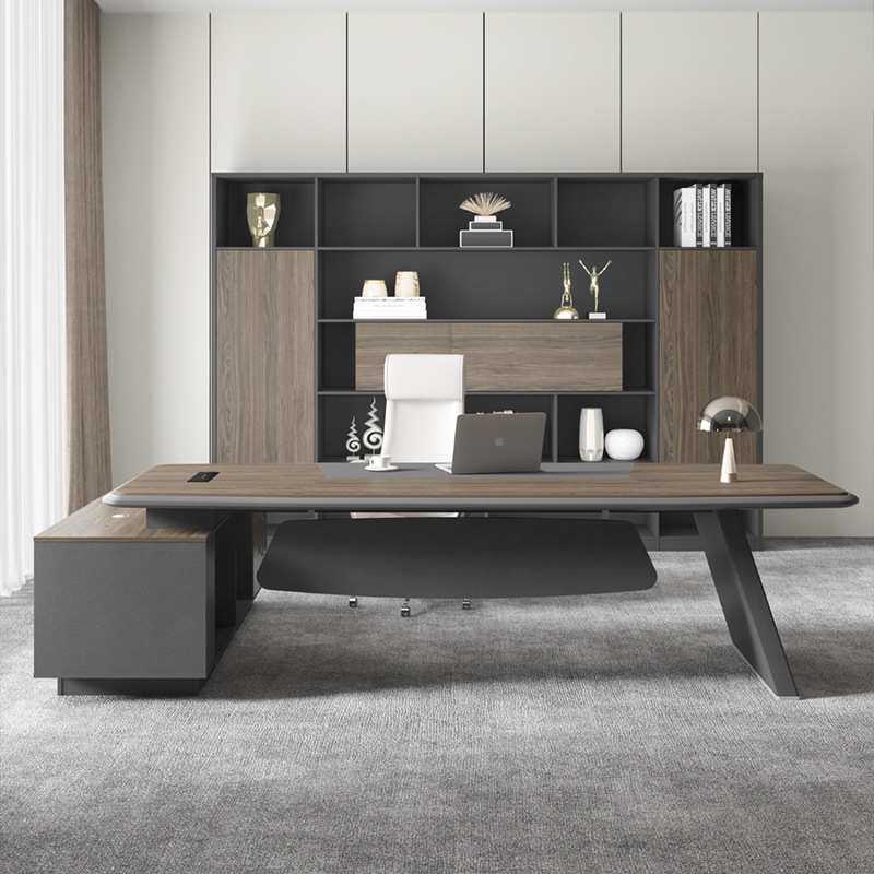 老板桌办公桌椅简约现代经理办公室班台商用家具深色主管桌子