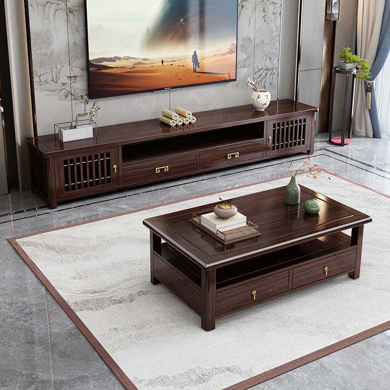 新中式轻奢全实木实木电视柜茶几组合客厅岩板落地柜矮柜靠墙,3C数码配件,摄像机配件,淘宝优惠券,粉丝福利购,淘宝优惠卷