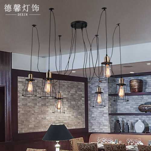 loft复古工业风创意个性铁艺酒吧台餐厅咖啡厅天女散花多头蜘蛛灯