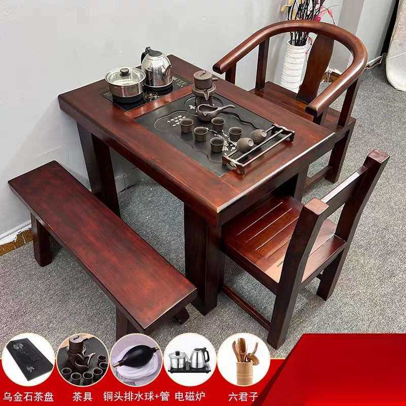 老船木阳台小茶桌椅组合纯实木办公室新中式茶几茶台家用喝茶艺桌