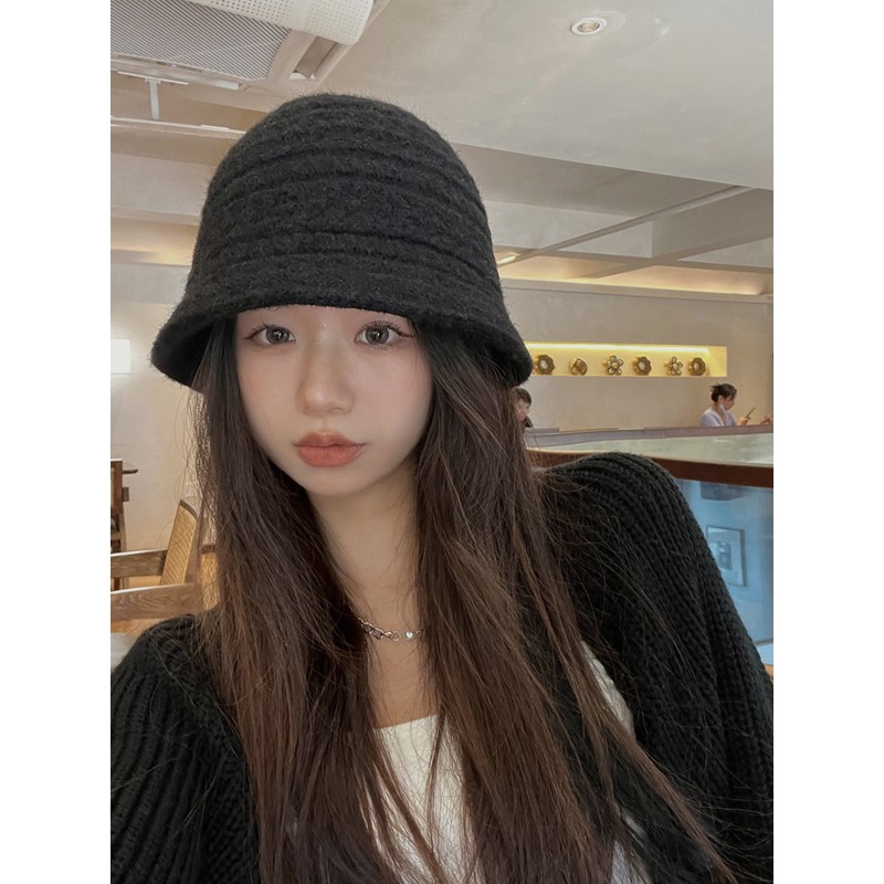 针织水桶帽女秋冬款韩版百搭双面盆帽日系休闲显脸小毛线帽子出游