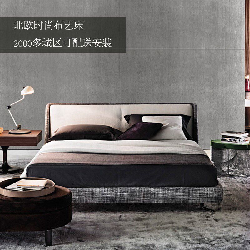 可拆洗布艺床 北欧简约主卧1.8米双人床小户型软体婚床储物床