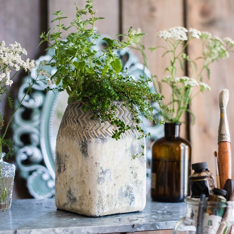 掬涵 非洲艺术自然风格 花瓶花器花盆 复古工艺水泥灰调